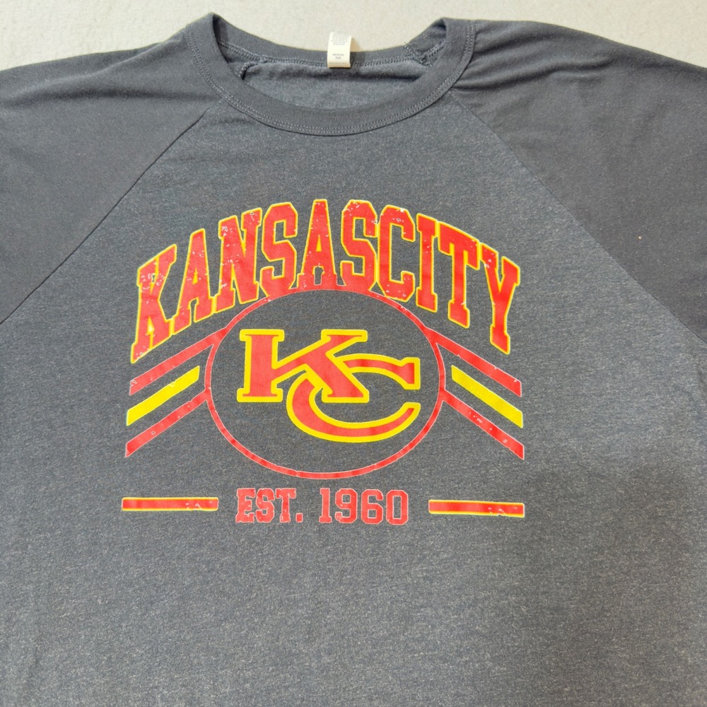 Bella + Canvas Kansas City Graphic Tee Mens XL Gray Good 3/4 Sleeve Raglan Shirt